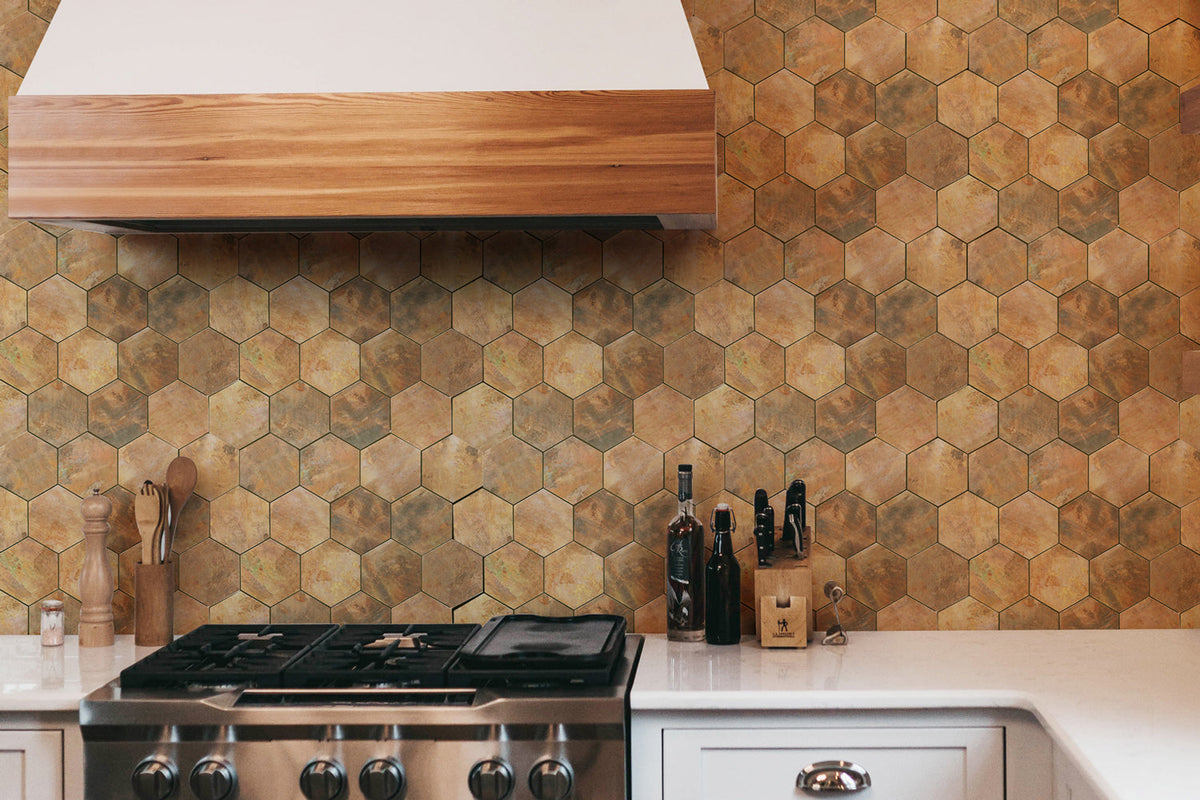 peel and stick copper tile for kitchen