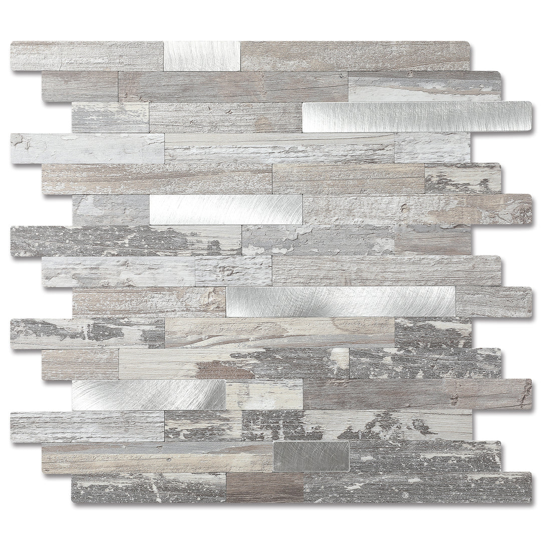 12" X 12" Light Rustic Peel and Stick Wood Backsplash Premium Linear Blend Tile