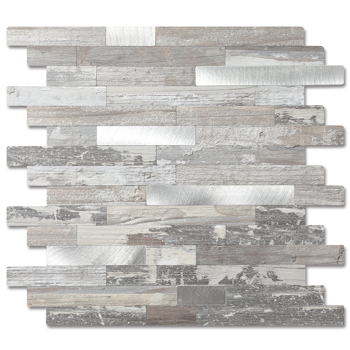12" X 12" Light Rustic Peel and Stick Wood Backsplash Premium Linear Blend Tile
