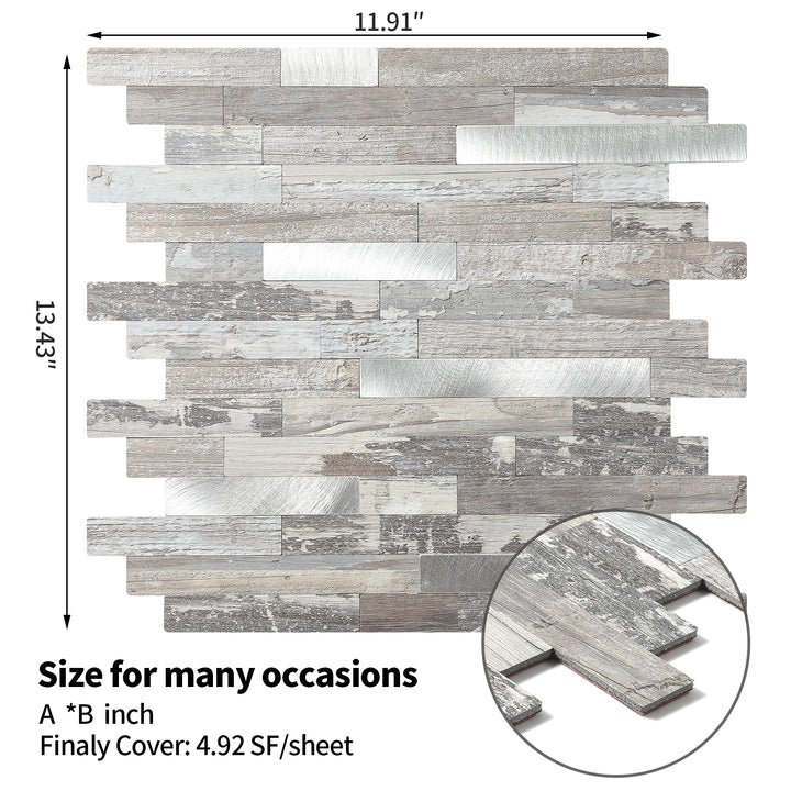 12" X 12" Light Rustic Peel and Stick Wood Backsplash Premium Linear Blend Tile