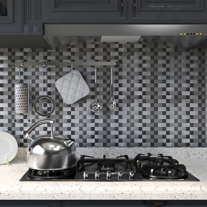 kitchen metal tile backsplash