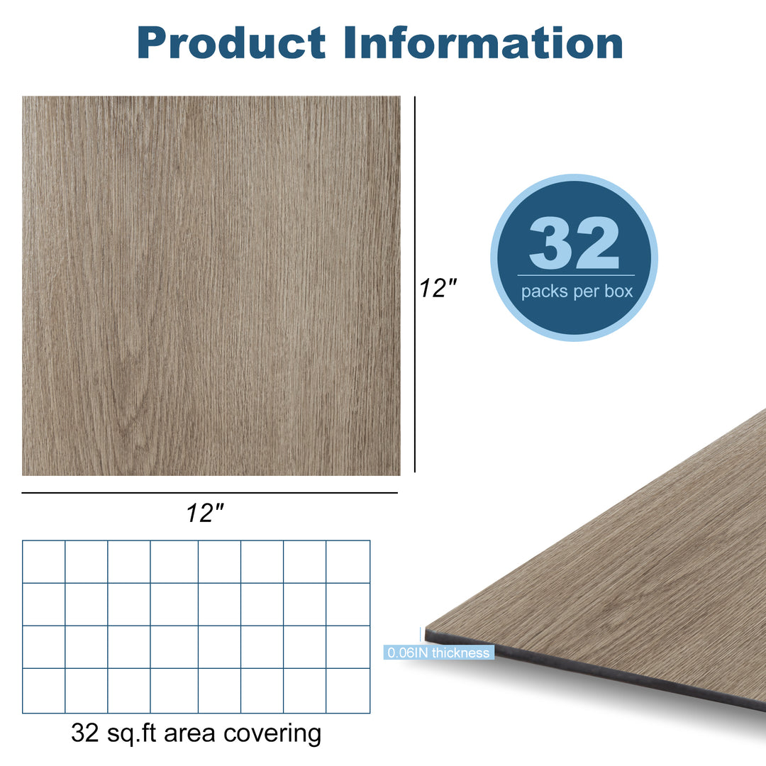 Size chart for self-adhesive floor tiles