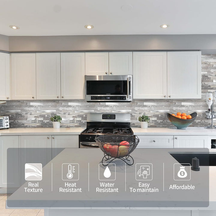 PVC kitchen backsplash back adhesive Linear Blend in Light Rustic