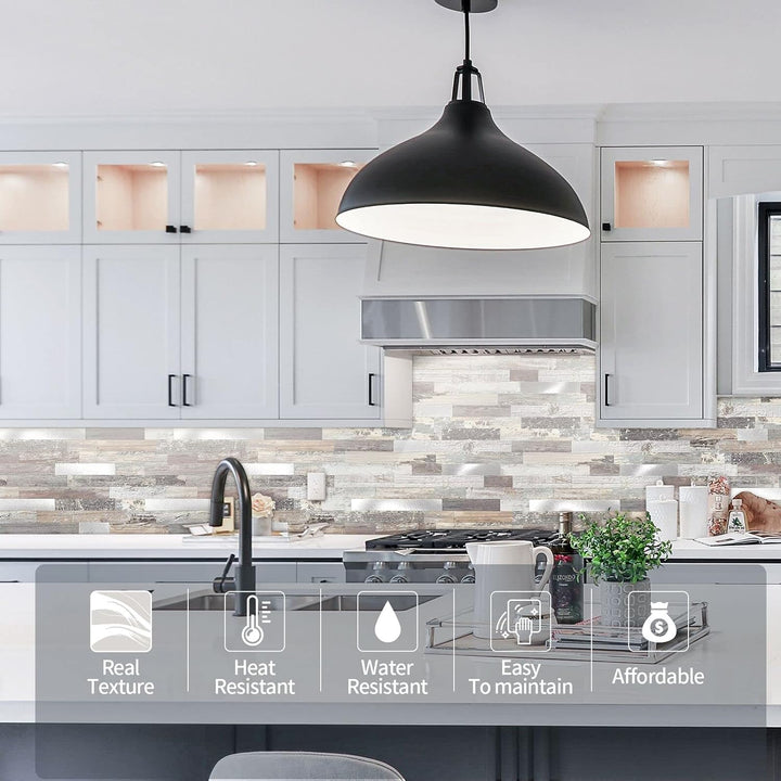 PVC stick on backsplash detail image Linear Blend in Light Wood