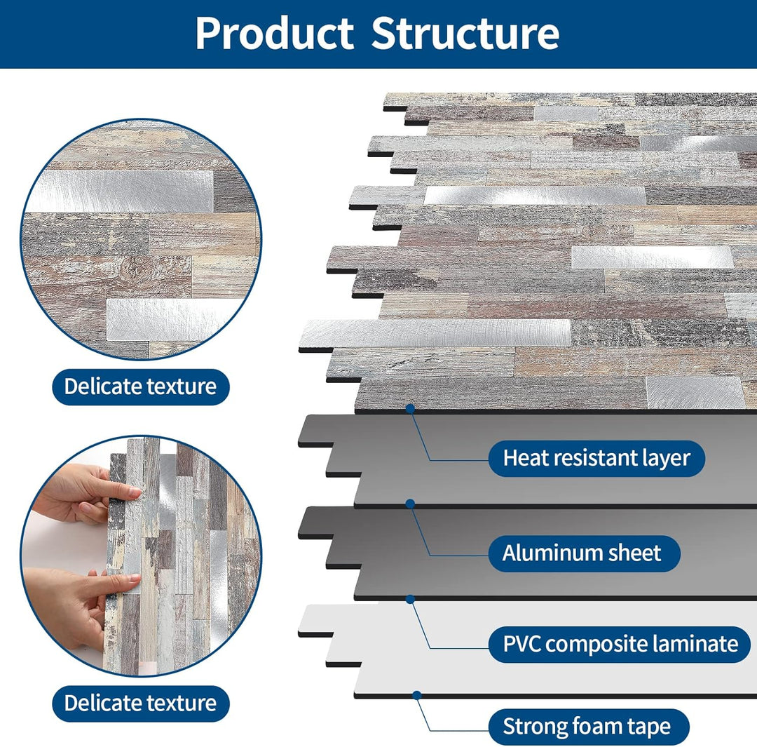 PVC kitchen backsplash tile composite image Linear Blend in Light Wood