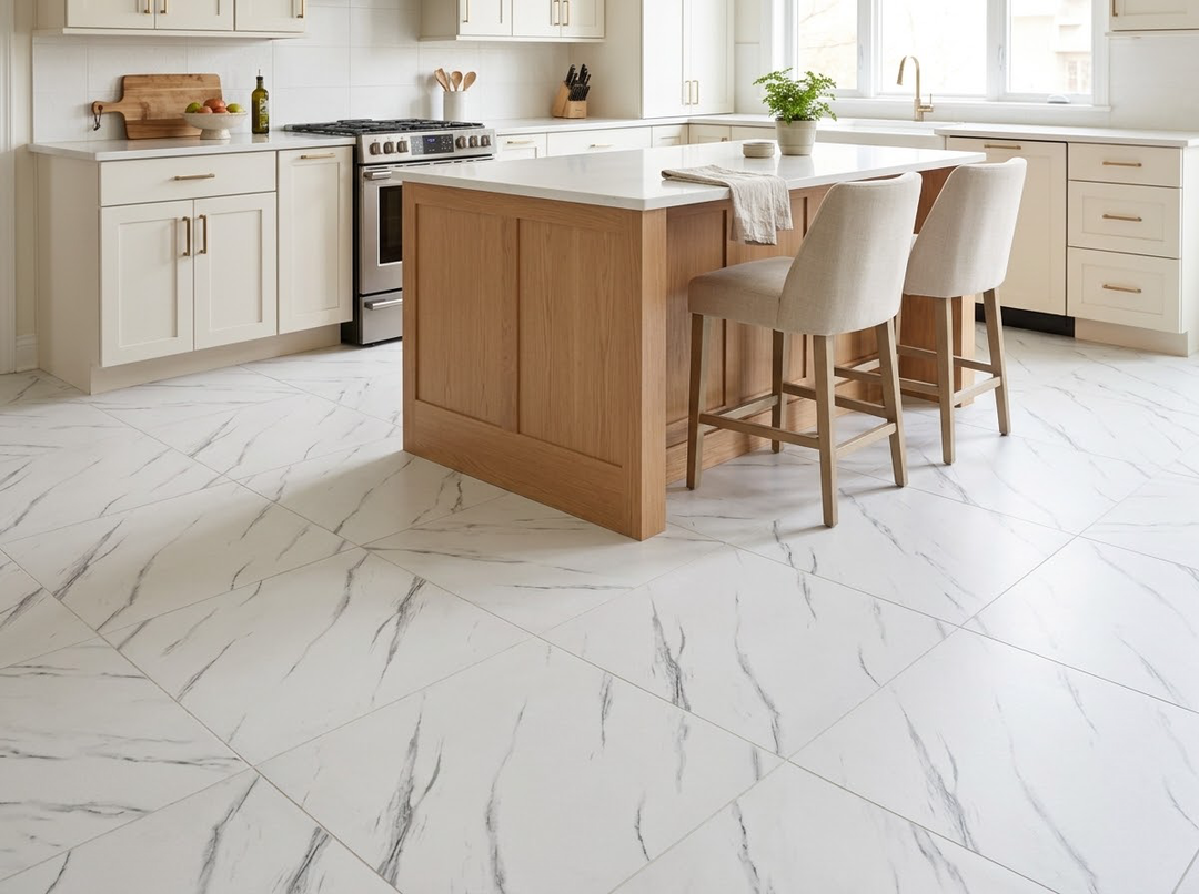 23.62" X 23.62" Peel and Stick Floor Tile, White Marble Waterproof Vinyl Floor Tiles