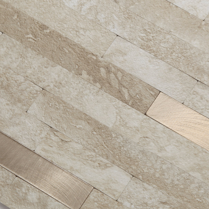 6" X 12" 	Rock Peel and Stick Backsplash Linear Blend Tile
