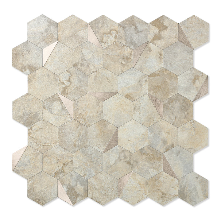 12" x 11.41" Hexagon Peel and Stick Backsplash Ecru Beige Stone Wall Tile