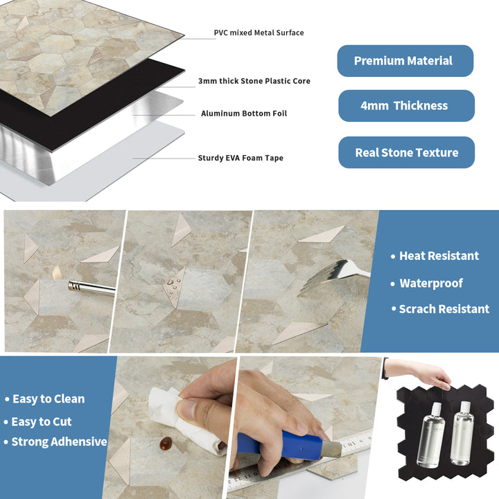 12" x 11.41" Hexagon Peel and Stick Backsplash Ecru Beige Stone Wall Tile