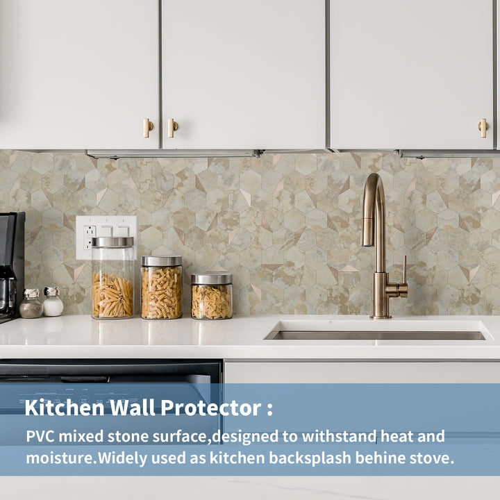12" x 11.41" Hexagon Peel and Stick Backsplash Ecru Beige Stone Wall Tile