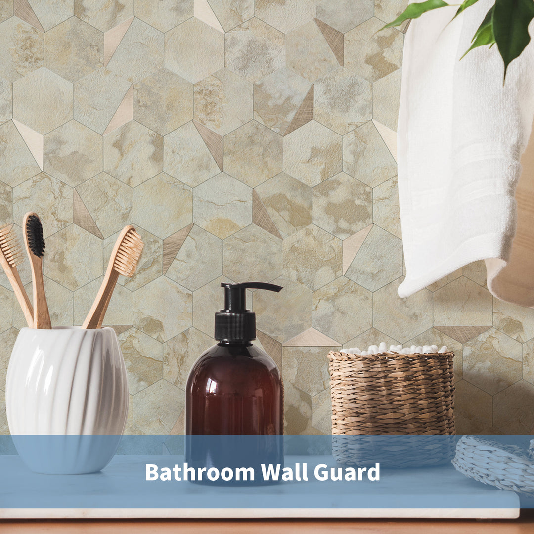 12" x 11.41" Hexagon Peel and Stick Backsplash Ecru Beige Stone Wall Tile
