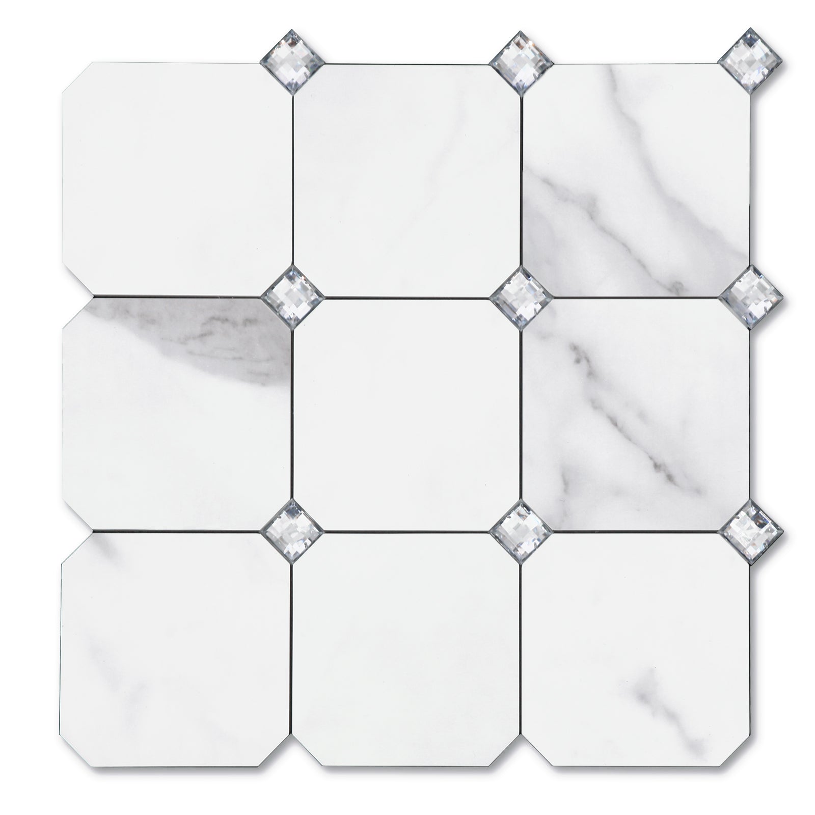 Marble White Peel and Stick Diamonds Tile