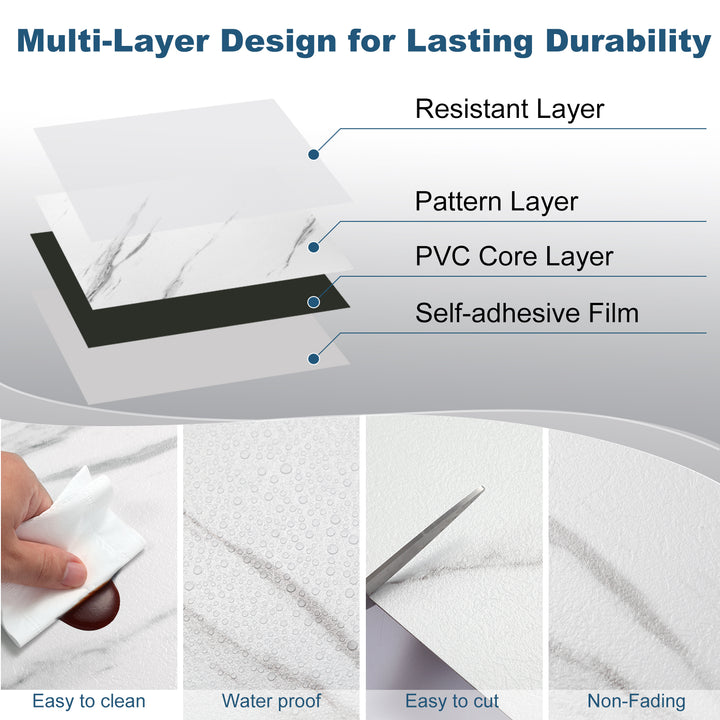 23.62" X 23.62" Peel and Stick Floor Tile, White Marble Waterproof Vinyl Floor Tiles