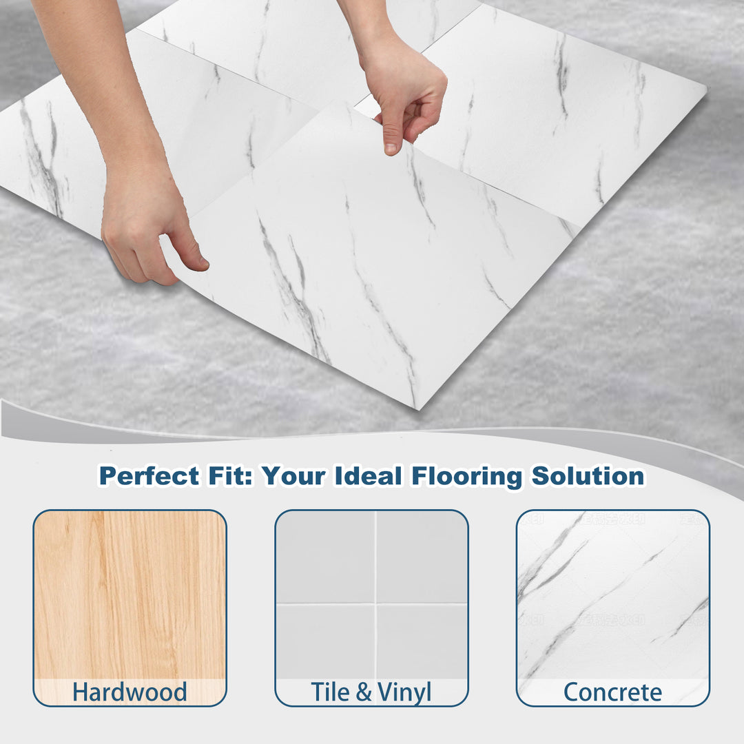 23.62" X 23.62" Peel and Stick Floor Tile, White Marble Waterproof Vinyl Floor Tiles
