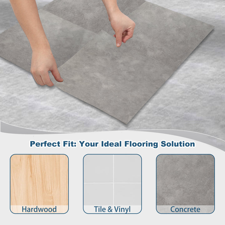 23.62" X 23.62" Peel and Stick Floor Tile, Gray Marble Waterproof Vinyl Floor Tiles