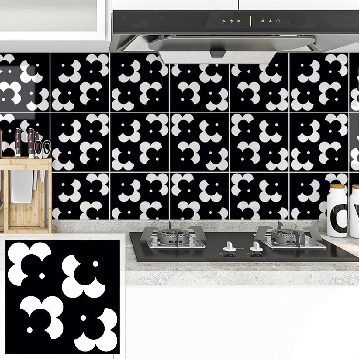 Glossy Black Peel and Stick Backsplash