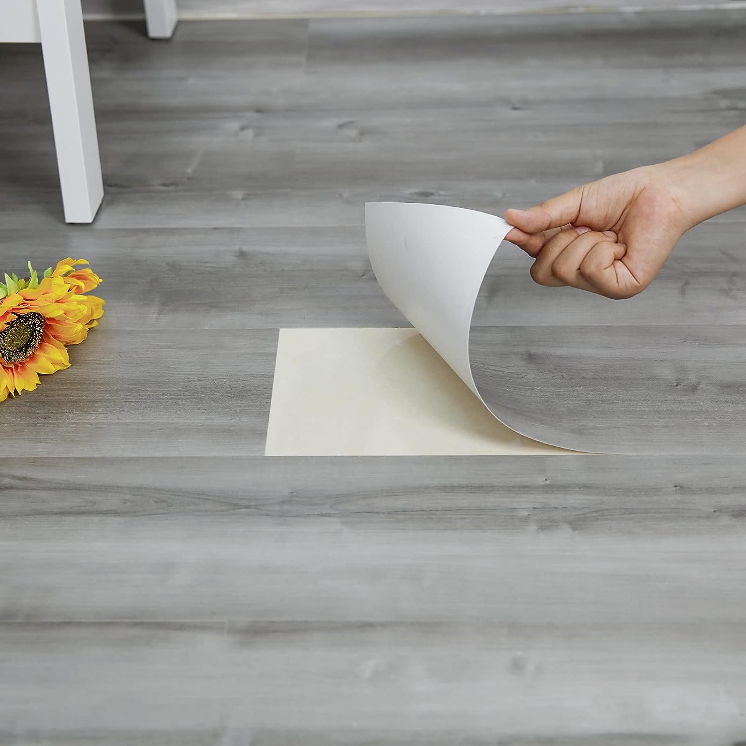 Grey Wood Peel and Stick Floor Tile